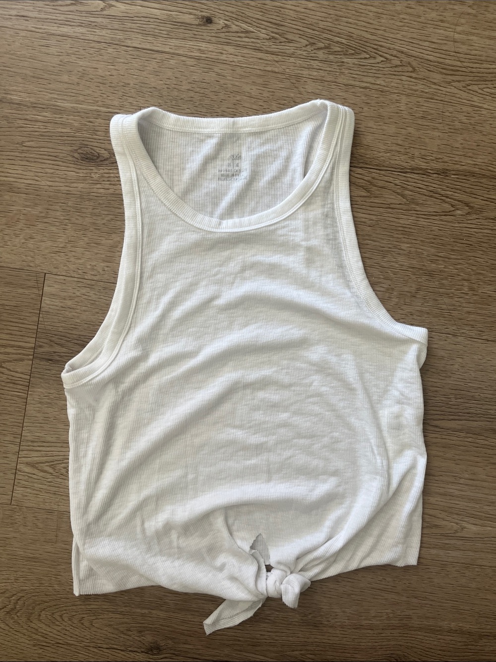 aerie White Ribbed Tank with Front Tie